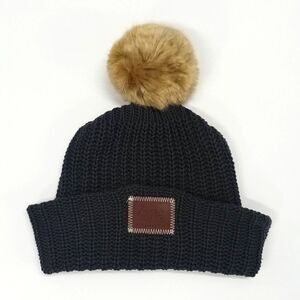 Love Your Melon Charcoal Gray Knit Classic Cuffed Beanie with Tan Pom Pom